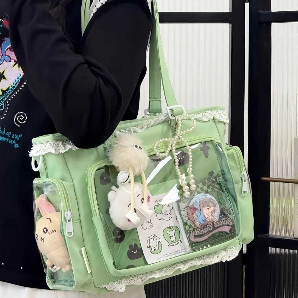 HAEX Lolita Women Ita Bags Designer JK Uniform DIY Anime Badge Tote Bag Female Y2K Dopamine Lace Beading Shoulder Bolso