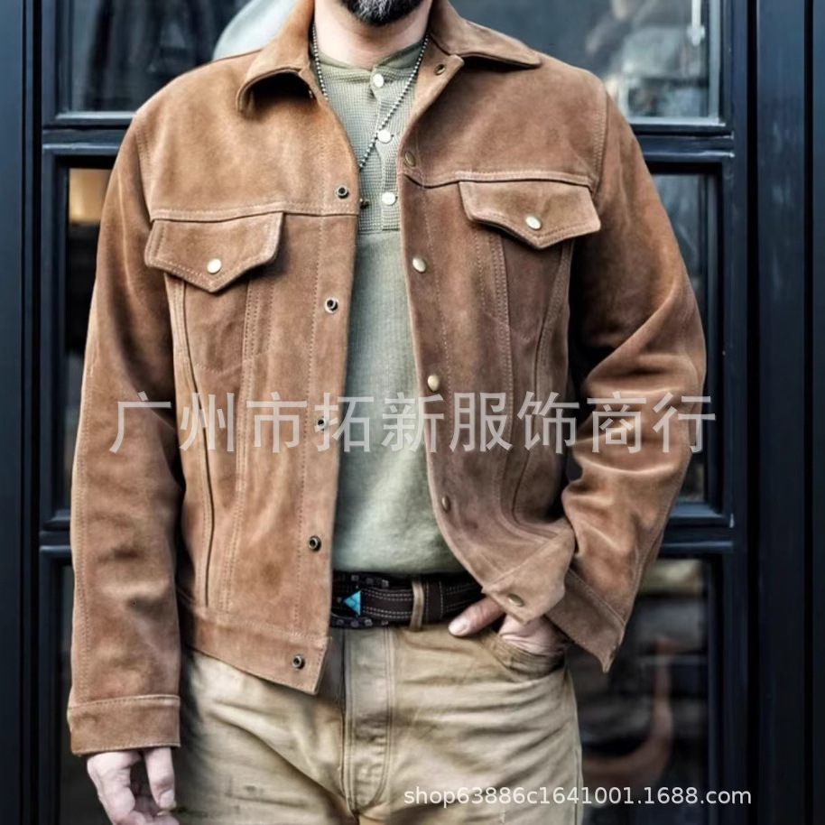 New American Western Cowboy Suede Men's Casual Washed Jacket Coat