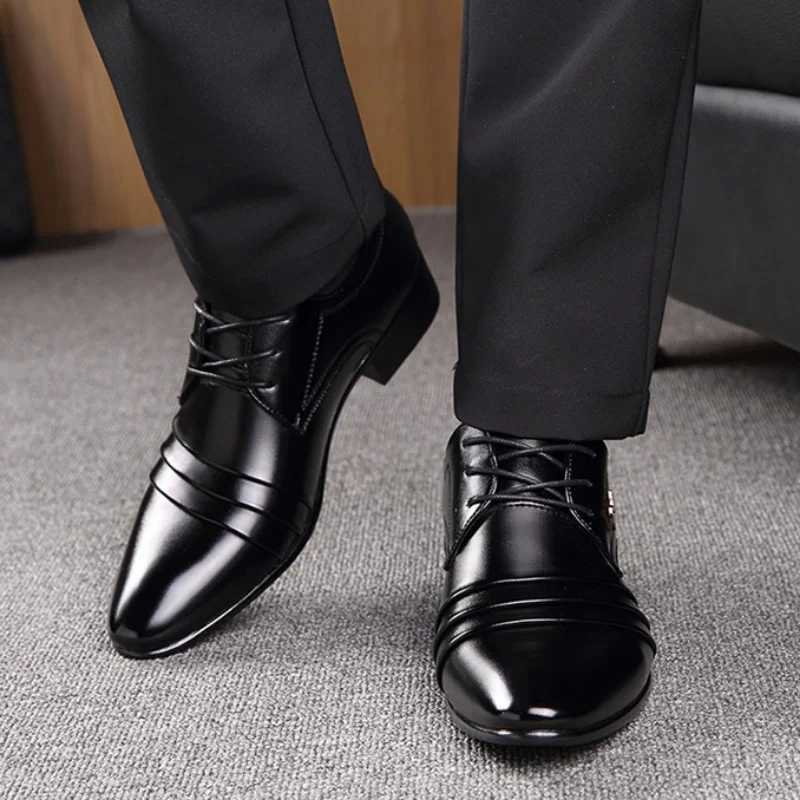 Mens Business Leather Shoes Casual Pointed Toe Formal Leather Lace-up Sleeve Low Top Plus-size Wedding Shoes for Men Y250715