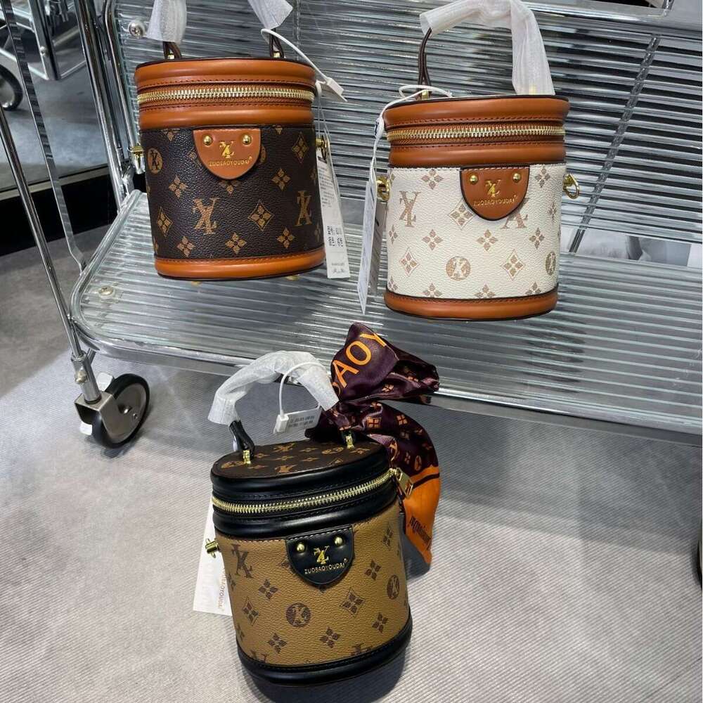 Fashion Silk Scarf Bucket 2025 Early Spring New Women's Bag Fortune Tube Old Flower Letter Handbag Niche Brand