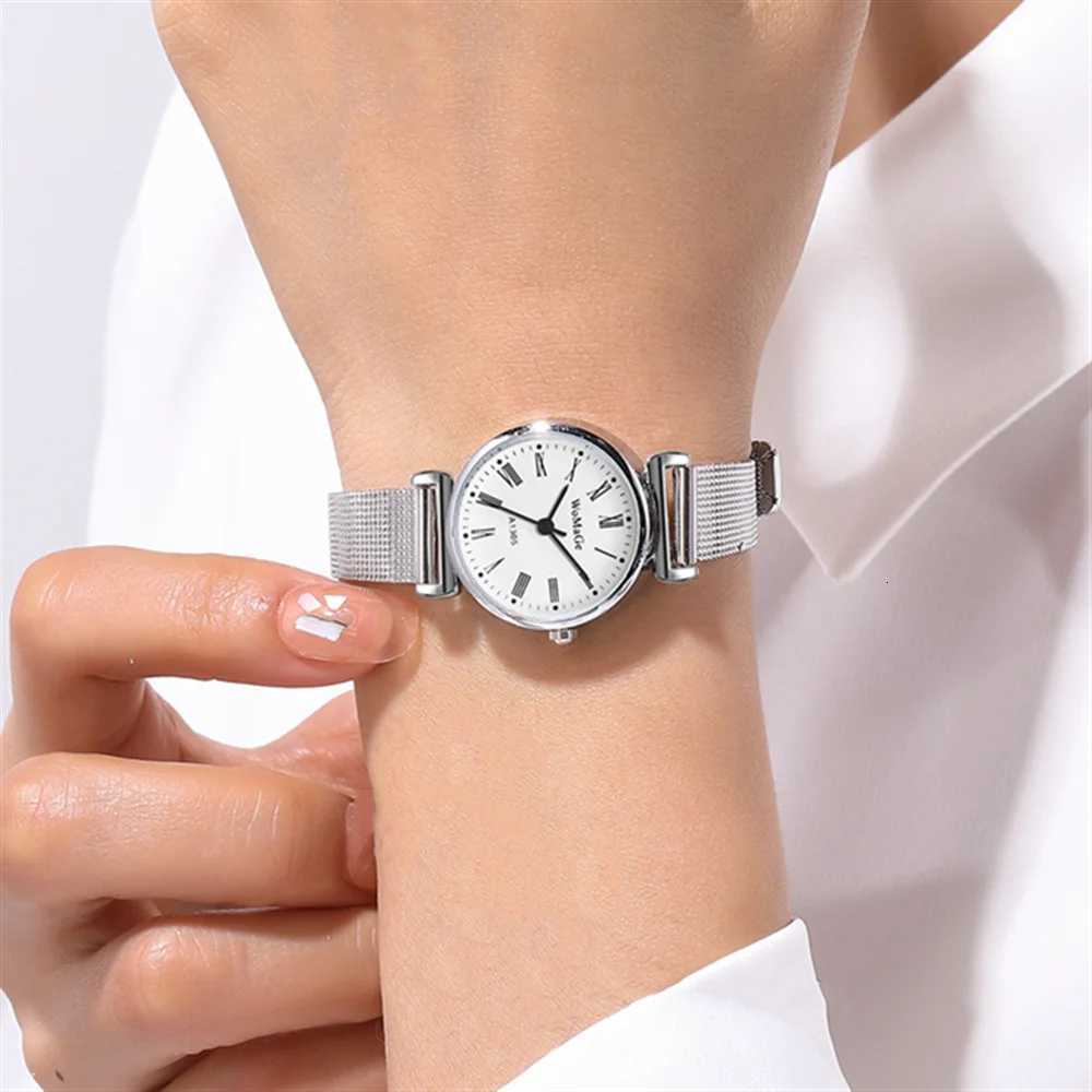 on small dial silver mesh steel quartz womens watch Y250715