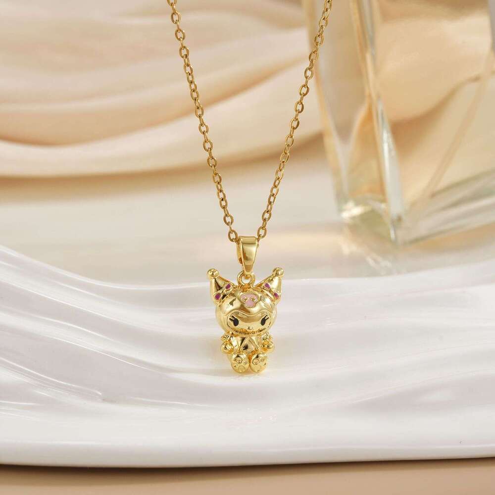 Tiktok Same Style Cartoon Kuromi Cute Doll Simple High-End Design Light Niche Titanium Steel Necklace For Women 1E3