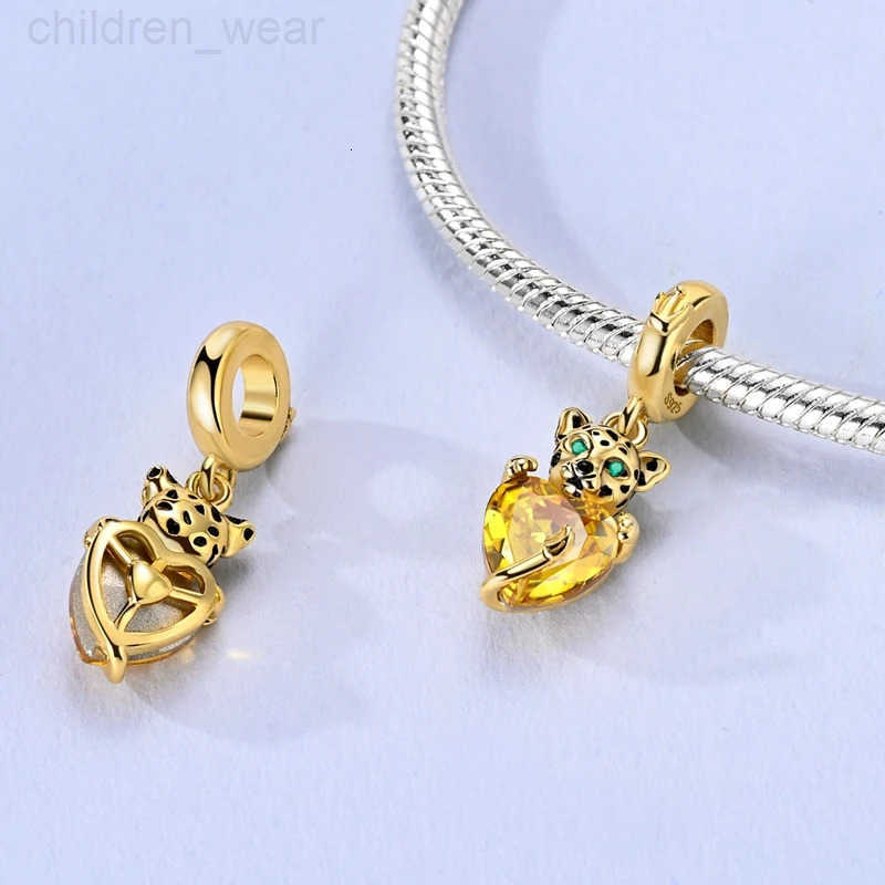 Disney 925 Sterling Silver Golden Charms Bead Squirrel Maple Leaf Leopard Pendant Fits Bracelet Making Womens Jewelry W20250716