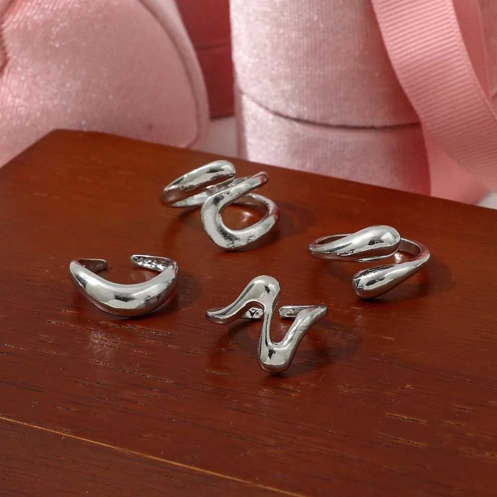 4Pcs/Set Fashion Chunky Irregular Cuff Rings Set for Women Geometric Adjustable Open Finger Ring Jewelry Accessories S250716