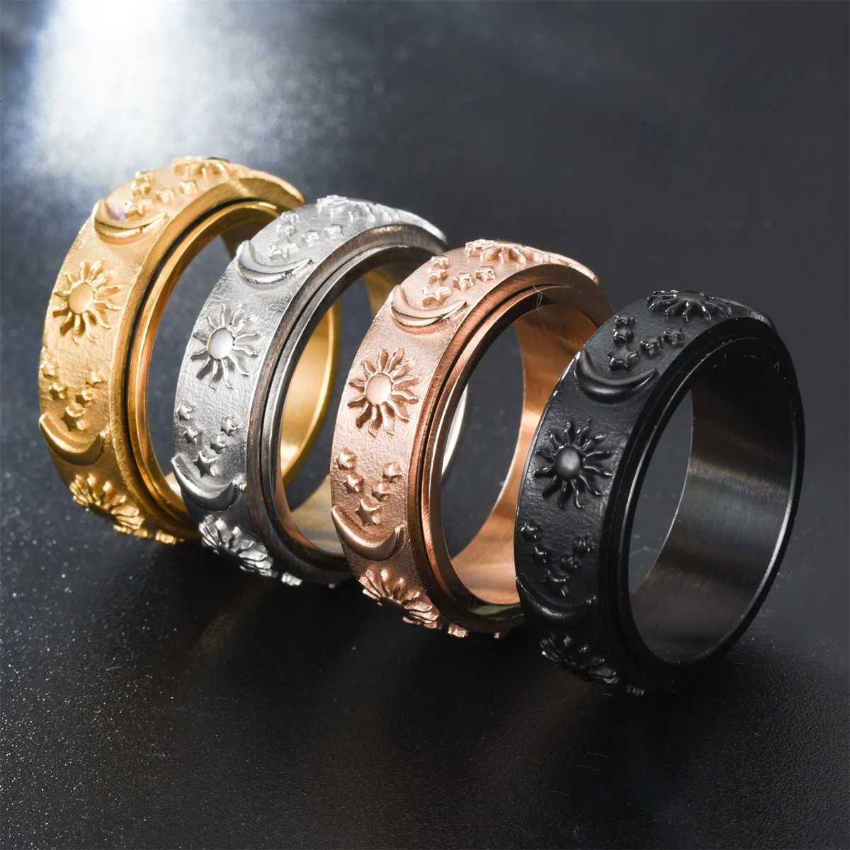 Bohemia Star Moon Anxiety Relaxing Ring For Men Stainless Steel Rotatable Spinner Fidgets Anti Stress Rings Jewelry Bague Homme S250716
