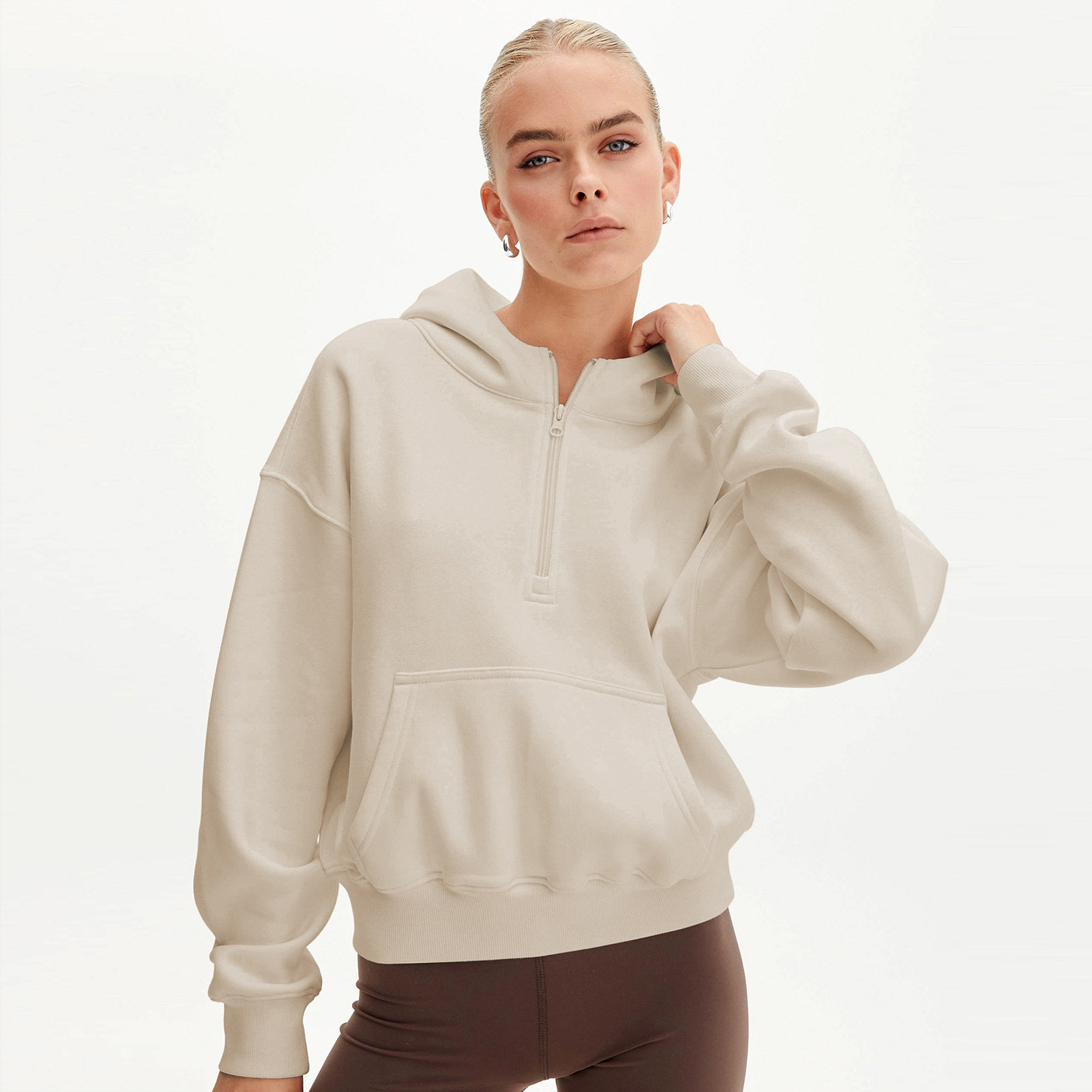 hot Free shipping designer hoodie for women Half zip hoodie fashionable simple loose fitting pullover hoodie long sleeved top