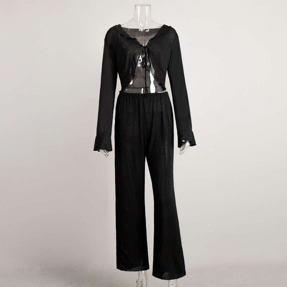 Modal Pajama Set For Women Lazy Style Spring Summer New Sleeve Long Pants Sleepwear Casual Loose B5