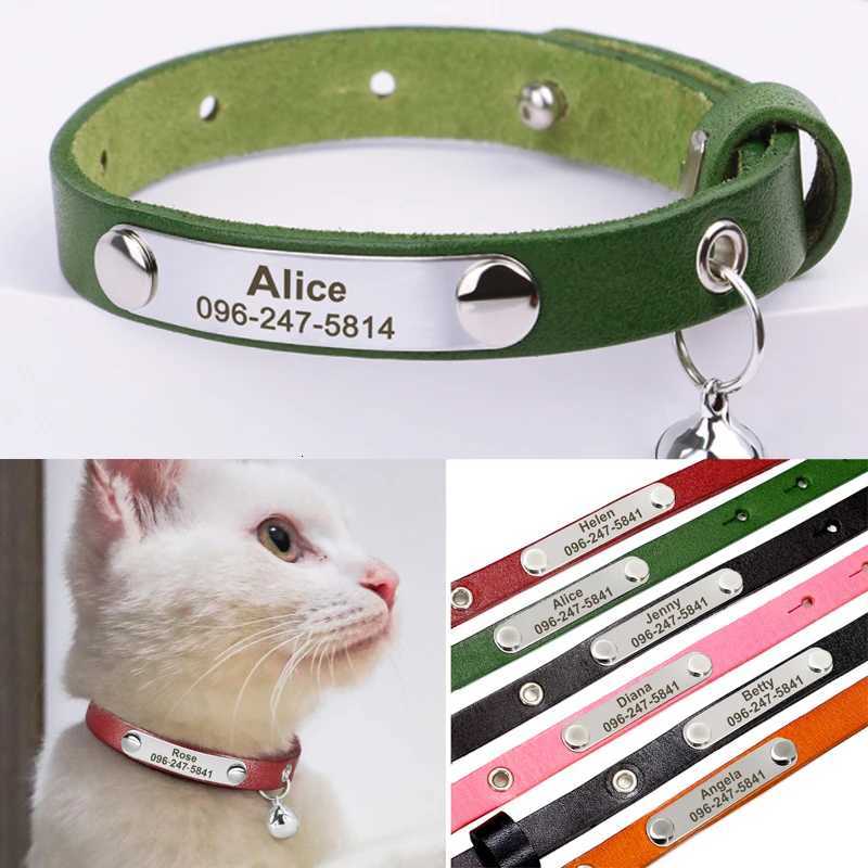 Custom Leather Cat Collar Adjustable Personalized Puppy Cat ID Collars Necklace Name for Cats Kitten Pet Accessories LL250716