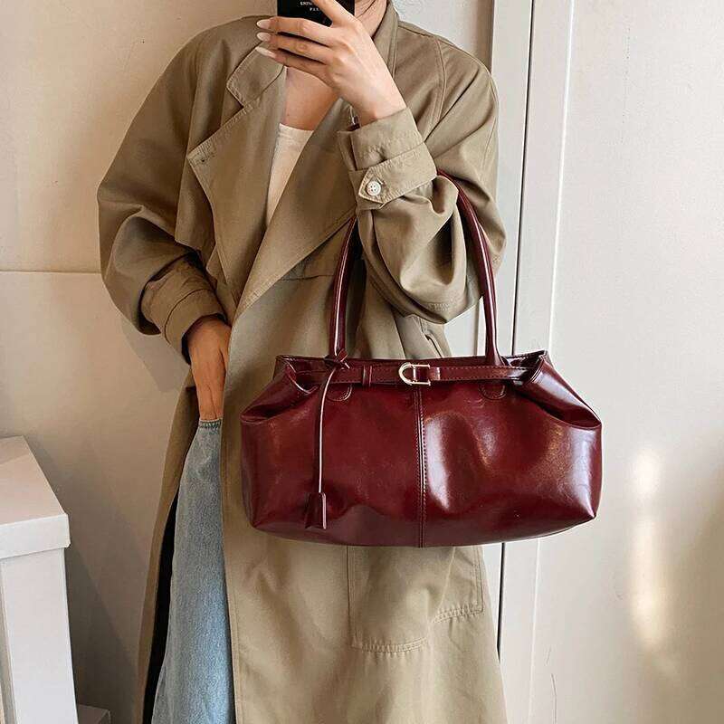 2025 New Lady's Handbag Vintage Brown Shoulder with Short Handle Women PU Leather Bag Large Capacity Brand Tote Bags