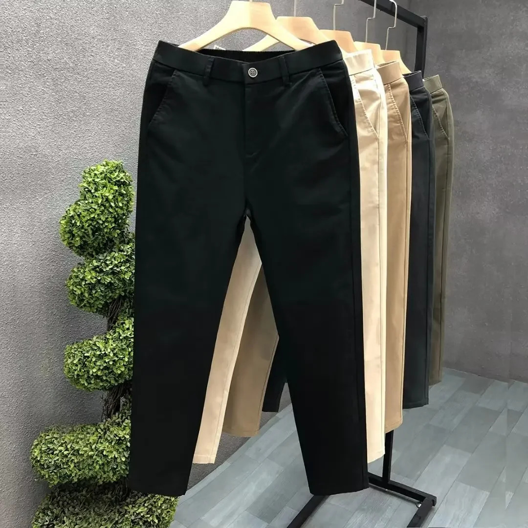 Mens Casual Trousers Summer Trendy Thin Cotton Small Straight-leg Pants Business Cropped Pants Style 250715