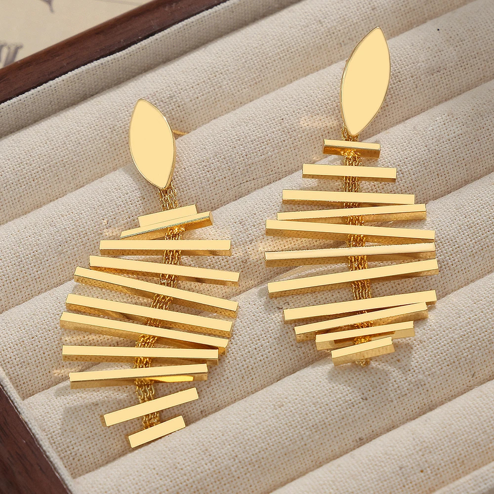 Large Stainless Steel Dangle Earrings For Women Fish Bone Drop Earrings Gold Color Waterproof Wedding Female Jewelry 250715