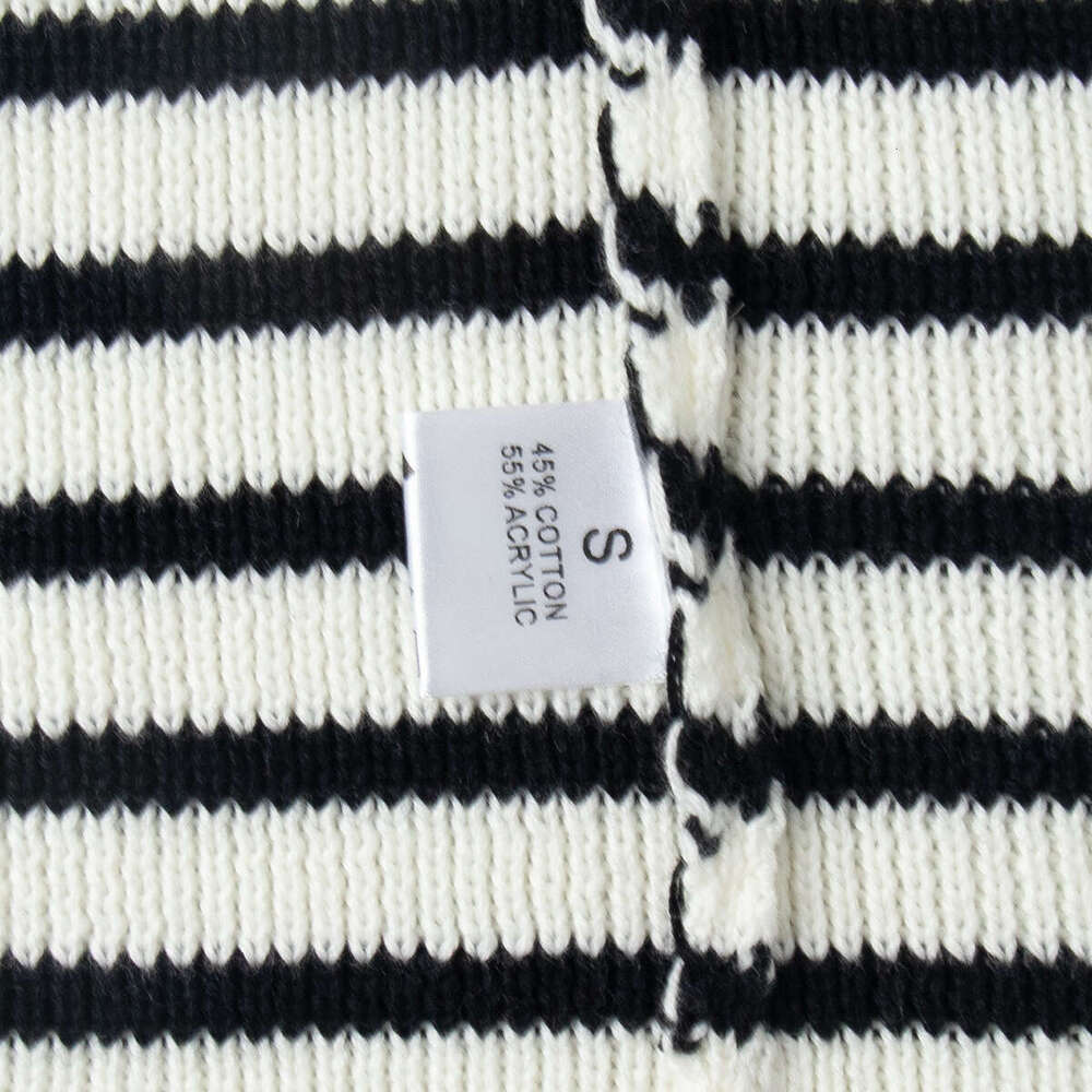 Black Sweater Autumn Winter New Turn-Down Collar Striped Long Sleeve Loose Pullover Knitwear For Women B5
