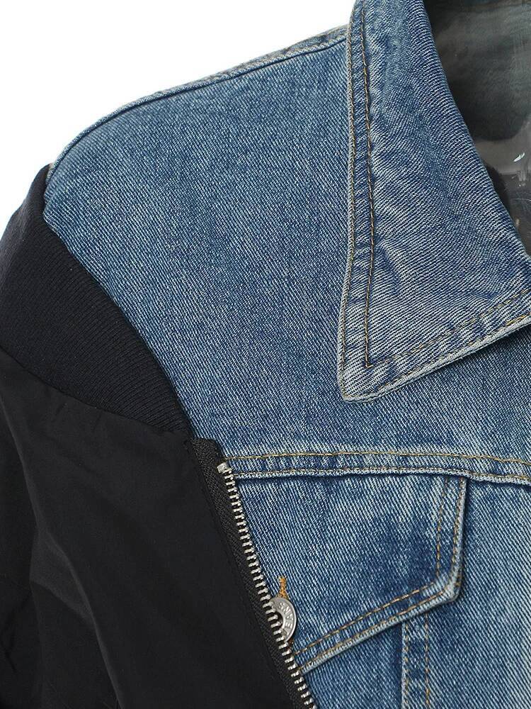 Loose Fit Blue Denim Color-Block Big Size Jacket New Lapel Long Sleeve Women Coat Fashion Tide Spring Autumn 2025 1Df1519
