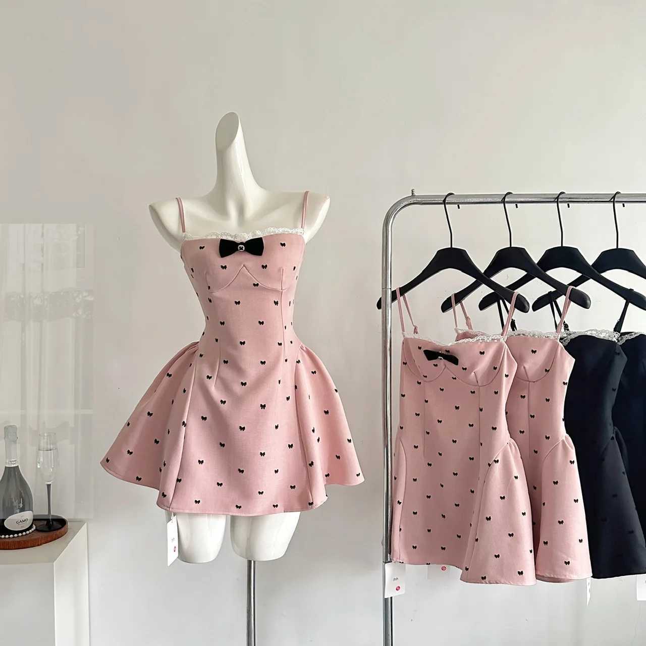 2025 Spring Summer Woman French Elegant Slim Dress Y2K Backless Spaghetti Strap A-Line High Waist Mini Dress Sexy Party Outfits R250716