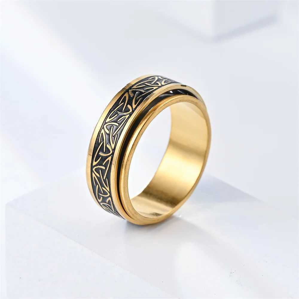 Hip Hop Celtic Knot Rune Rotating Anxiety Rings For Men Viking Script Stainless Steel Fidget Metal Spinner Rings Anillos S250716
