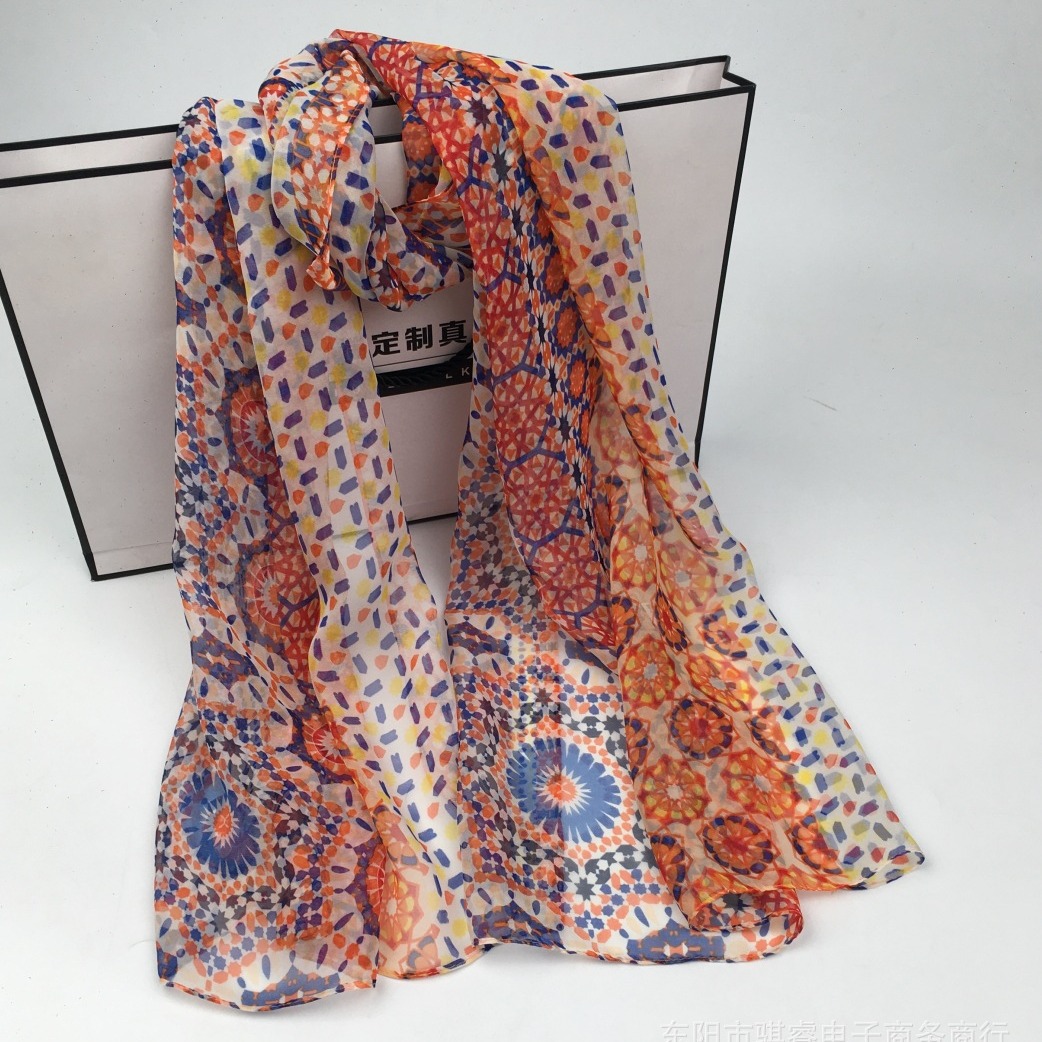 K1367 New summer women's sunscreen silk scarf Georgette scarf headband windproof breathable scarf shawl printing foreign trade wholesale