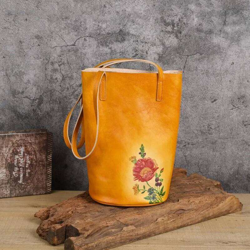 Johnature Retro Real Cowhide Hand-Printed Women Bag 2025 New Natural Genuine Leather Leisure Large Capacity Shoulder Bags