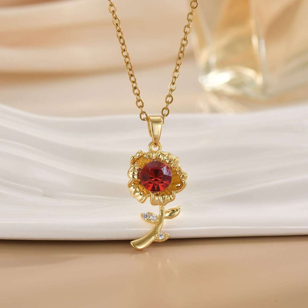 Fashion Titanium Steel Collarbone Chain Red Rose Necklace For Women Light High-End Feel Versatile Non-Fading Jewelry Ced