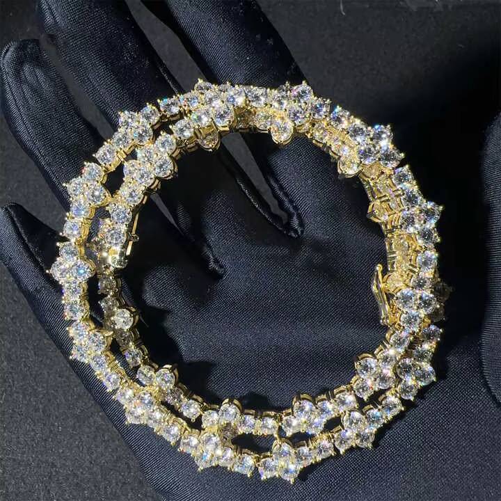 Cross Shape Silver Real Gold Plated Hip Hop Jewelry D VVS Moissanite Diamond Cross Cluster Tennis Fashion Charm Bracelets