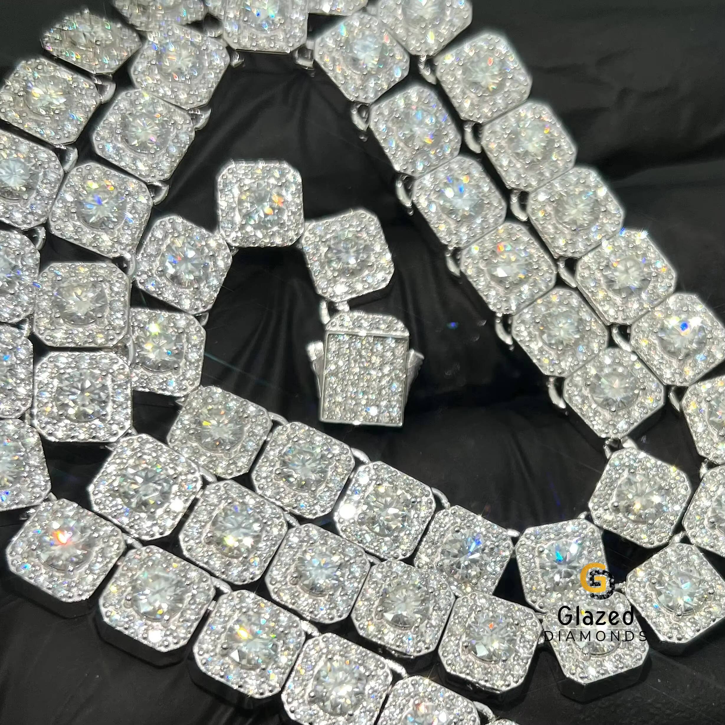 High Quality Diamond Hip Hop Tennis Chain Made in 10kt White Gold and Round Brilliant Cut Moissanite Diamonds