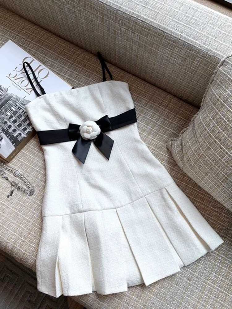 2023 New French Elegant Small Fragrance Summer Dress Women Hotsweet Fashion 3D Flower Pleated Mini Dress Party Vestido Feminino R250716