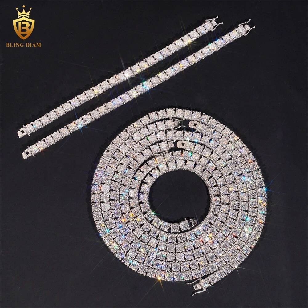 S925 Silver 6.5mm Moissanite Tennis Chain Side Stone Hip Hop Necklace with Certificate Fashion Jewelry Gift