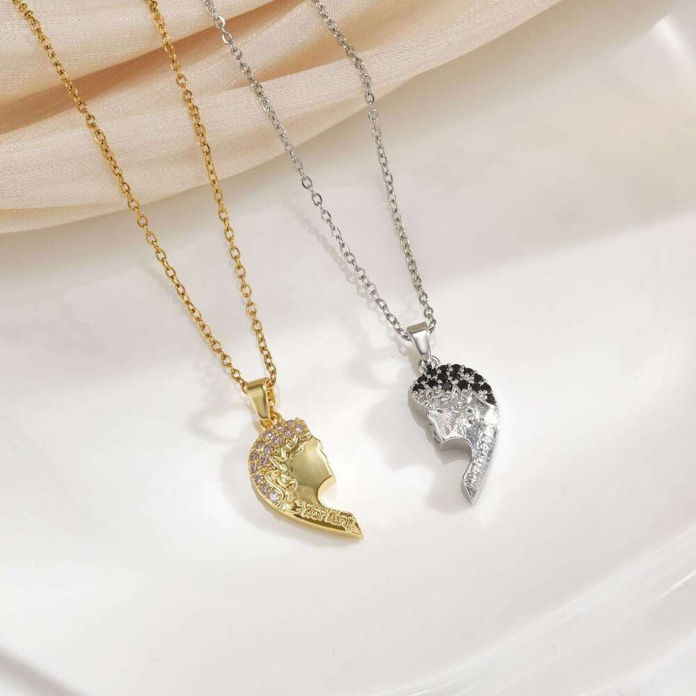 Couple Necklace Simple Magnet Stone Copper Gold Plated Pendant Niche Design Valentine's Day Collarbone Chain Jewelry 37E