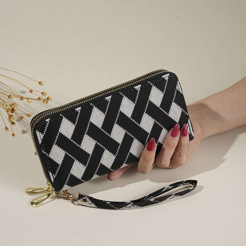 Women's Wallet with Double Zipper Large Capacity Clutch Striped Design Multi-Card Slots Phone Holder Coin Purse