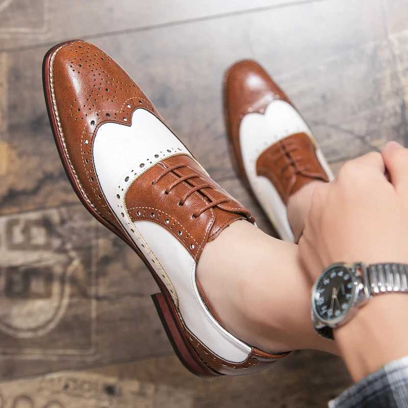 New Luxury Designer Mens Pointed Black With White Patchwork Dress Oxford Shoes Moccasins Wedding Prom Mens Social Shoes Y250715