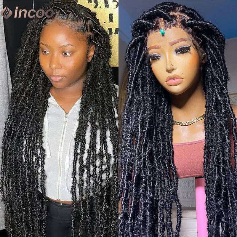 40" Long Dreadlocks Braided Synthetic Locs Full Lace Front Wigs African Knotless Box Braids Hair Wig