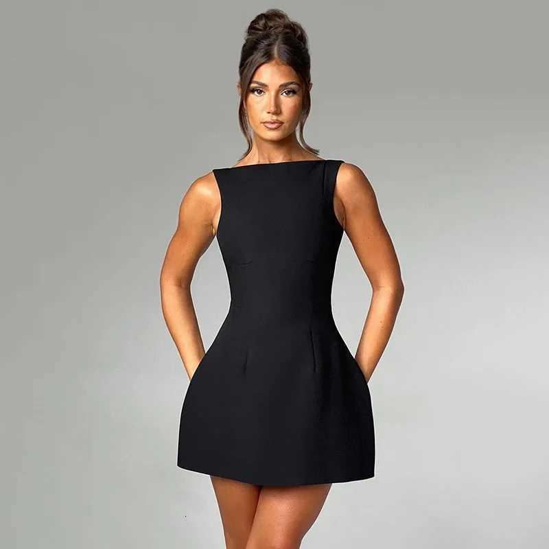 2024 New Summer Womens Pure Color Round Neck Sleeveless Halter High Waist Dress Wholesale from Europe and the United States R250716