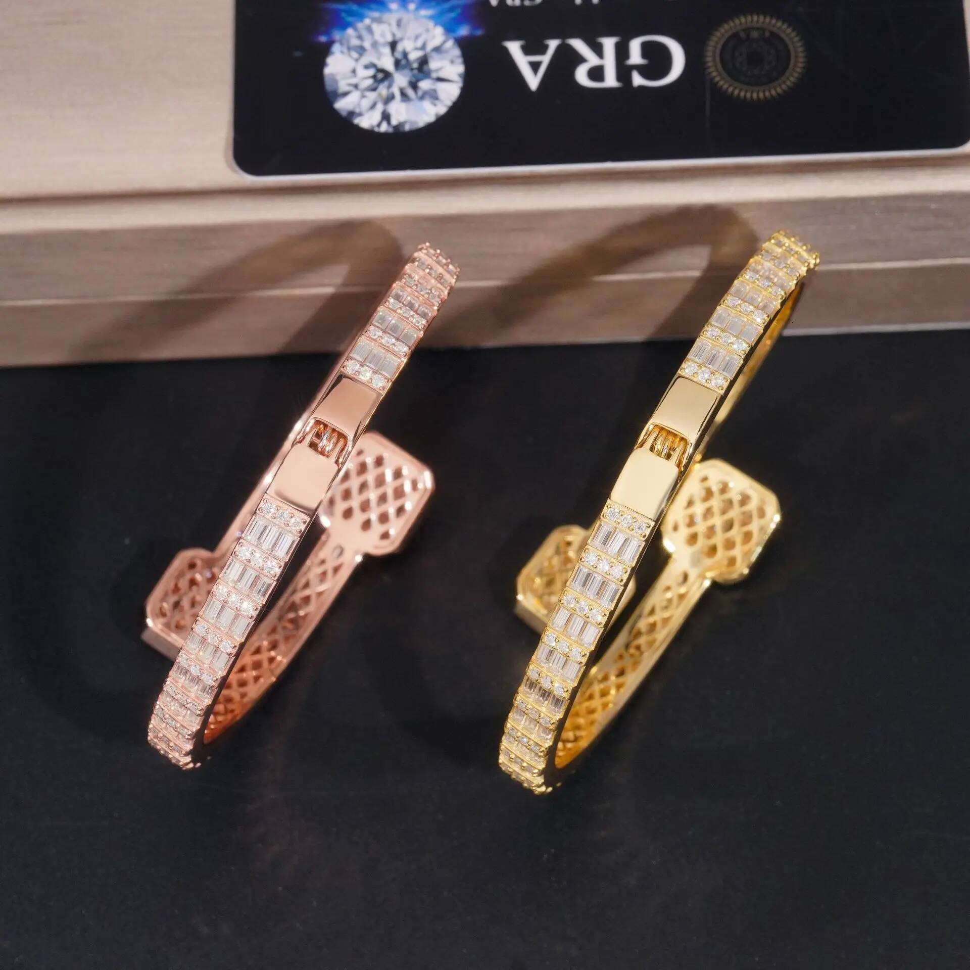 S925 Silver D Color Baguette Design Cuff Bracelet High Quality Drop Iced Out Moissanite Hip Hop Jewelry