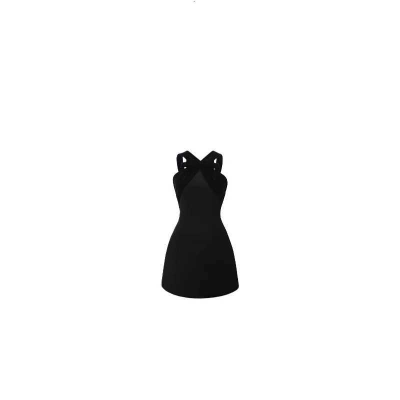 igh Quality Hot Selling Butterfly Knot Spliced Dress Waist Cinching Slimming Effect A-line Small Black Dress Wholesale Vestido R250716
