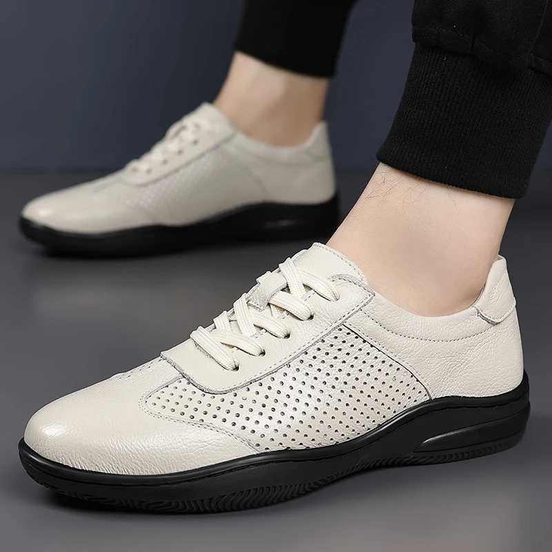 Summer Punching High-quality Mens Ventilation Non-slip Genuine Leather Sports Shoes Men Comfortable Soft Flat Bottomed Oxford W250716