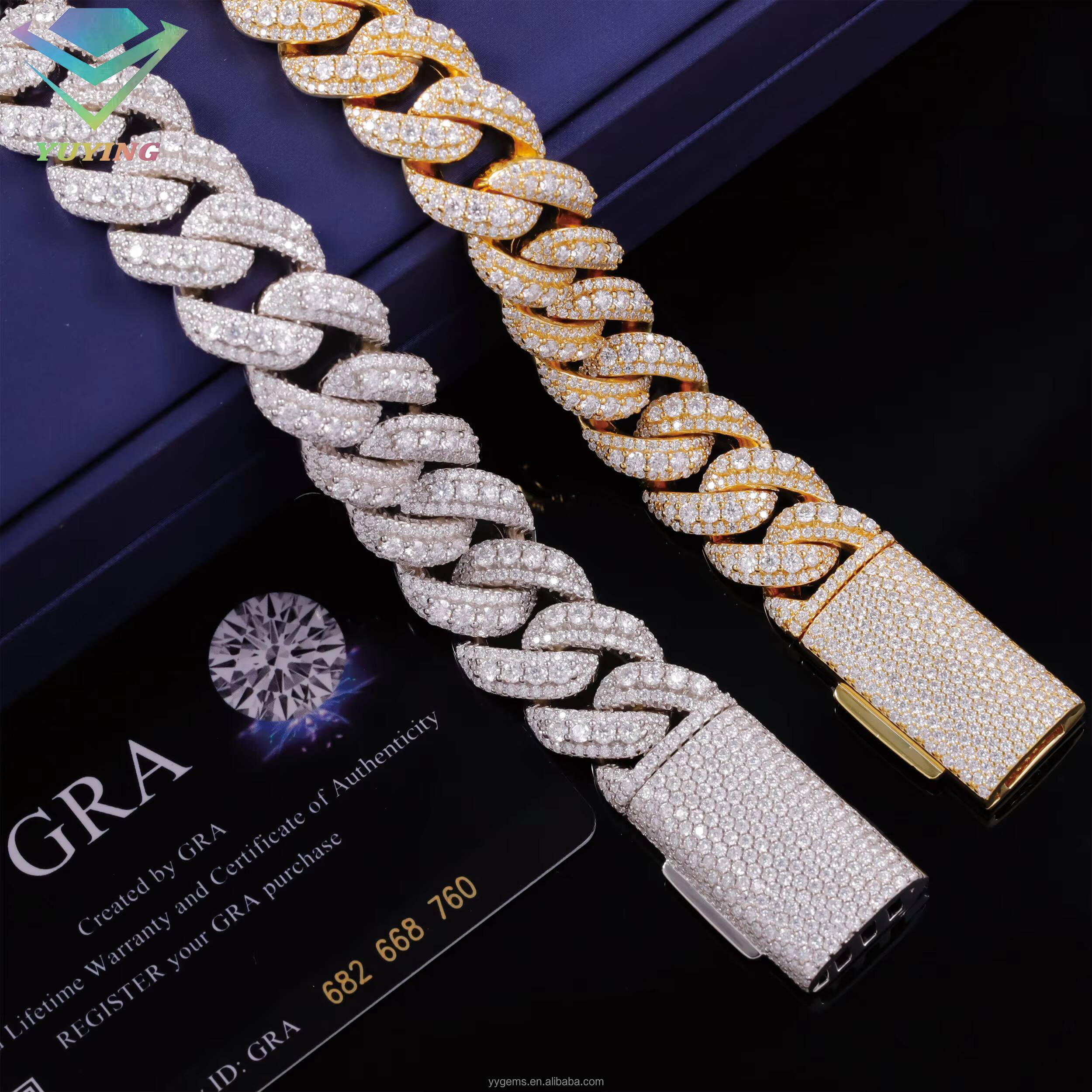 Heavy Solid Raise Diamond 925 Sterling Silver Mens VVS Moissanite Diamonds Cuban Link Chain With GRA Certificate