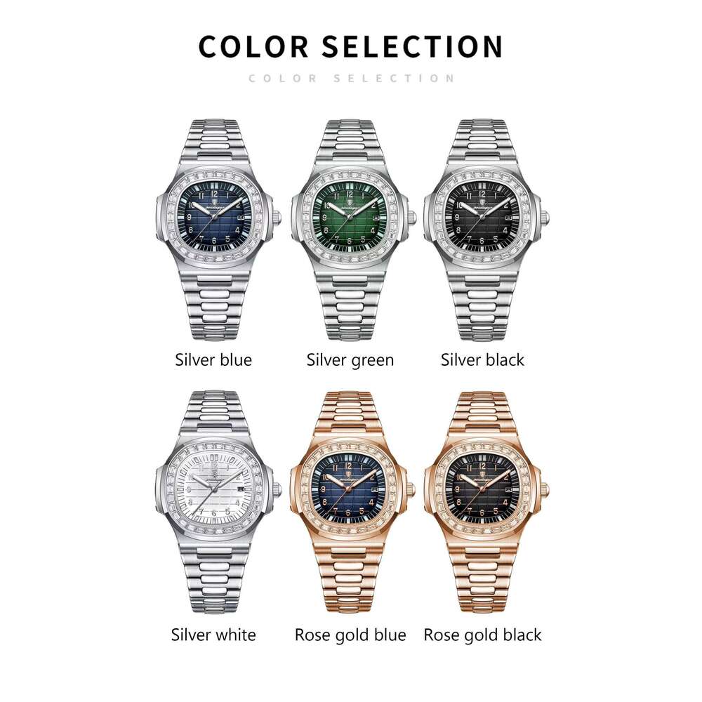 DHgargets Men's Luxury Square Watch - 50M Waterproof Stainless Steel Quartz Wristwatch with Date & Luminous (Model 925)