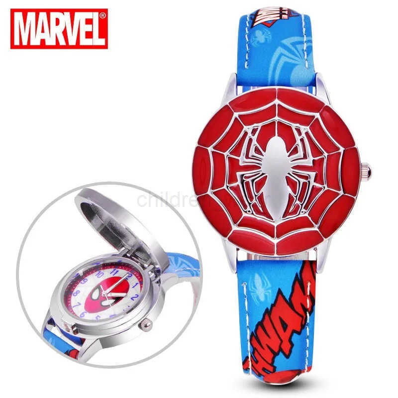 Disney Spiderman Kids Watch Captain America Ironman Childrens Watches Leather Quartz Flip Metal Case Watches Boys Clock Gifts W20250716