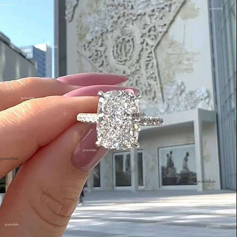 2024 Popular Gorgeous For Women Sparkling Jewelry Sterling Sier Lagre Cushion Shape 5A Zircon CZ Dia Elegant Party Female Wedding Ring Gift