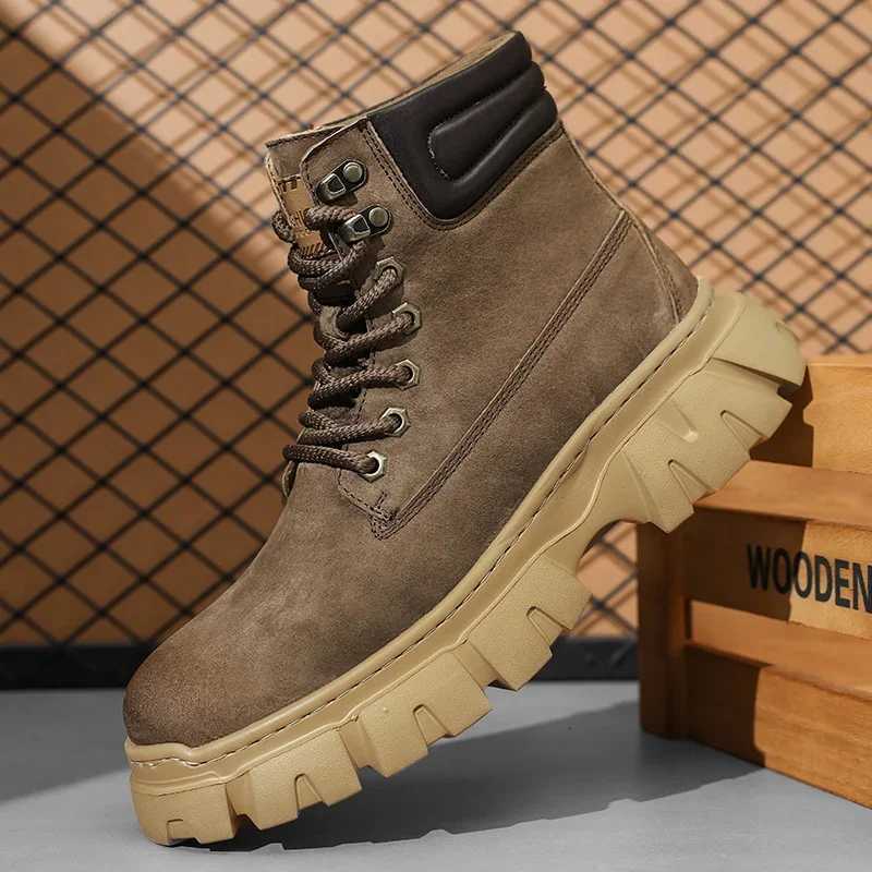 2024 New Spring and Autumn Edition Genuine Leather British Style Autumn and Winter High Rise Thick Bottom Suede Retro Workwear W250716