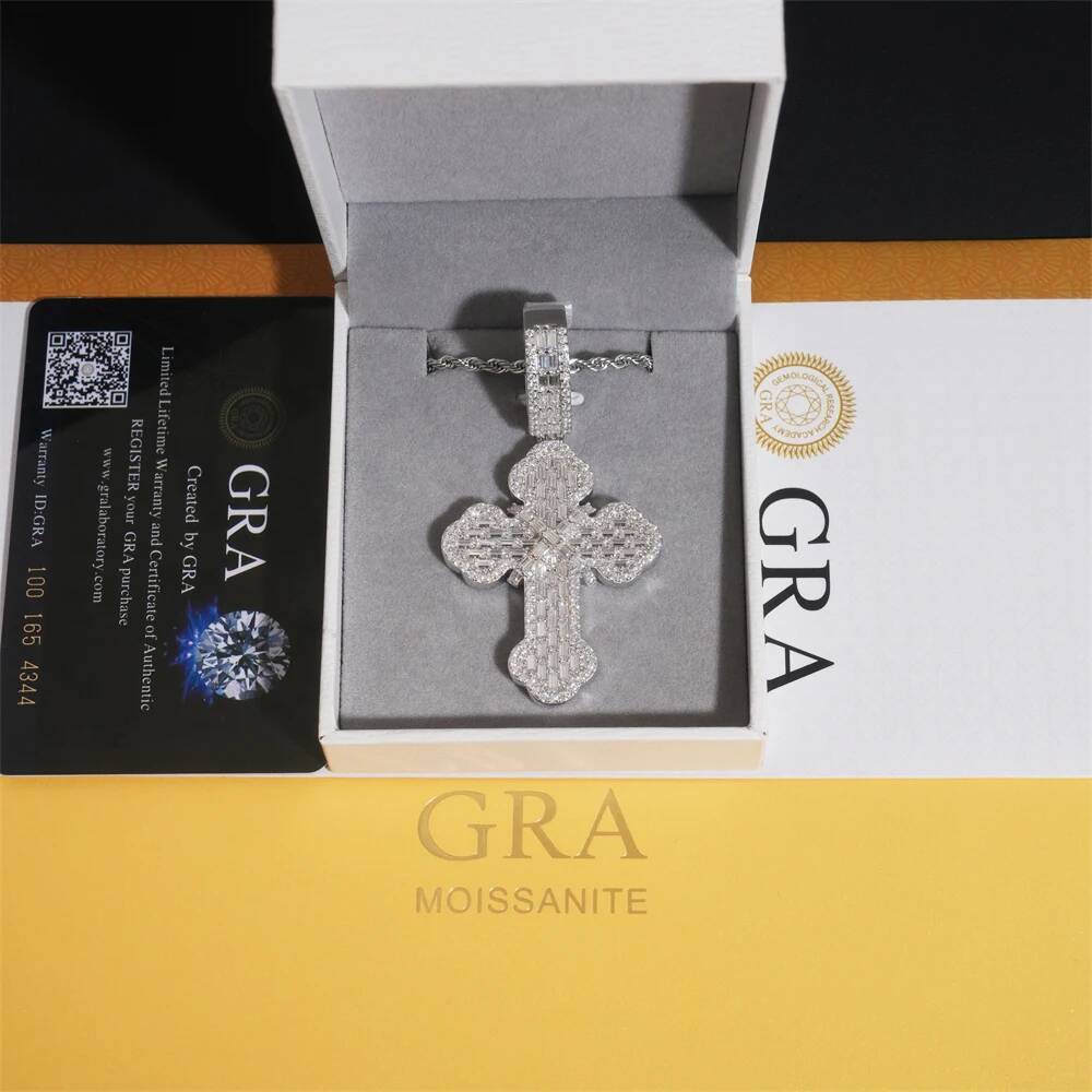 New Arrivals Cross Pendant 925 Silver VVS Moissanite GRA certification Suitable for 10mm Tennis Chains Hip Hop Jewelry