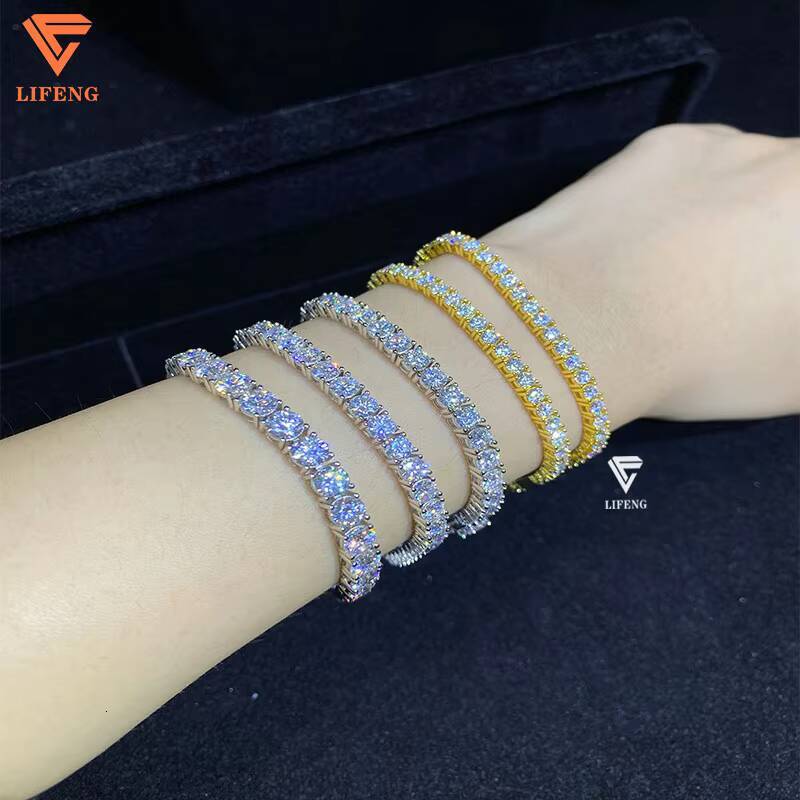 HipHop Jewelry 6mm Moissanite Diamond Tennis Chain 925 Sterling Silver Gold Plating Suspension Style Fashion Charm Bracelet