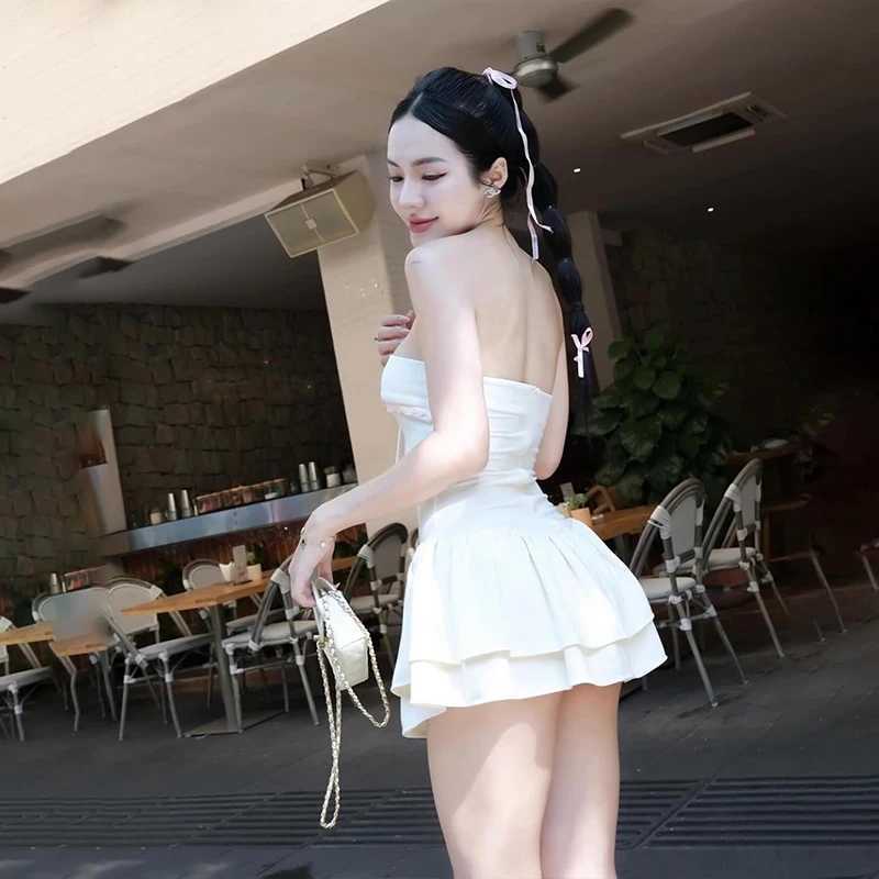 2023 Korean Sexy Mini Dress Y2K Sleeveless Bow Lace Playful Summer Tank Dresses Nightclub Party Playful Evening Dresses R250716
