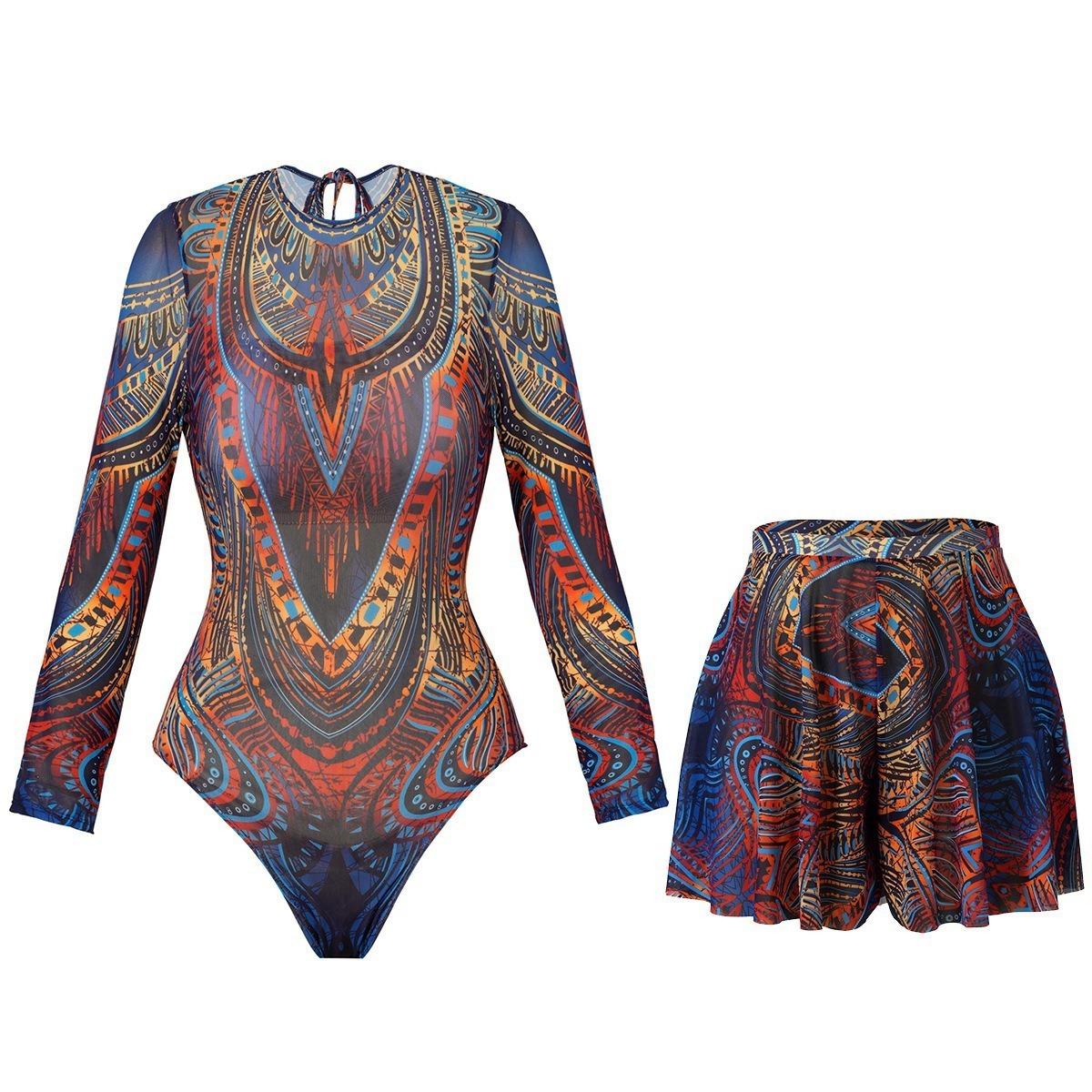 Print set Swimsuit Push Up Swimwear Women Vintage Retro Bathing Suits Bodysuit Beach Wear Backless Monokini 250109