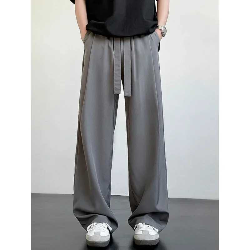 Korean Classic Blue Black Gray Male Brand Trousers Plus Size Mens Casual Straight Long Loose Pants Stretch Elastic Waist Jogger y250716