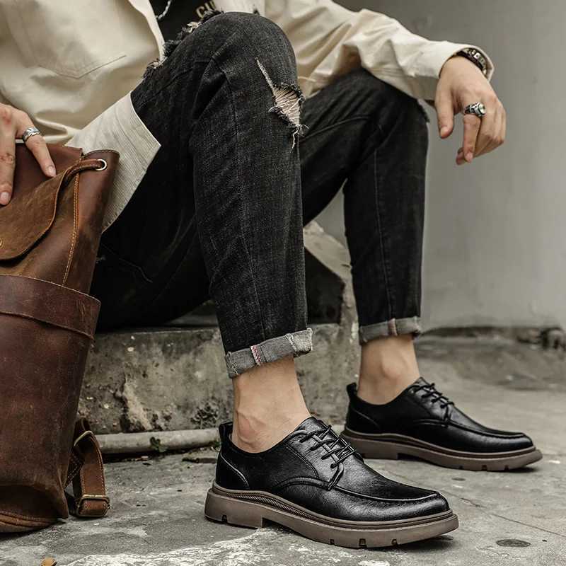 Mens Shoes New Spring and Autumn British Style Leather Shoes Mens Business Dress Big Head Cowhide Work Non-Slip Casual Shoes W250716