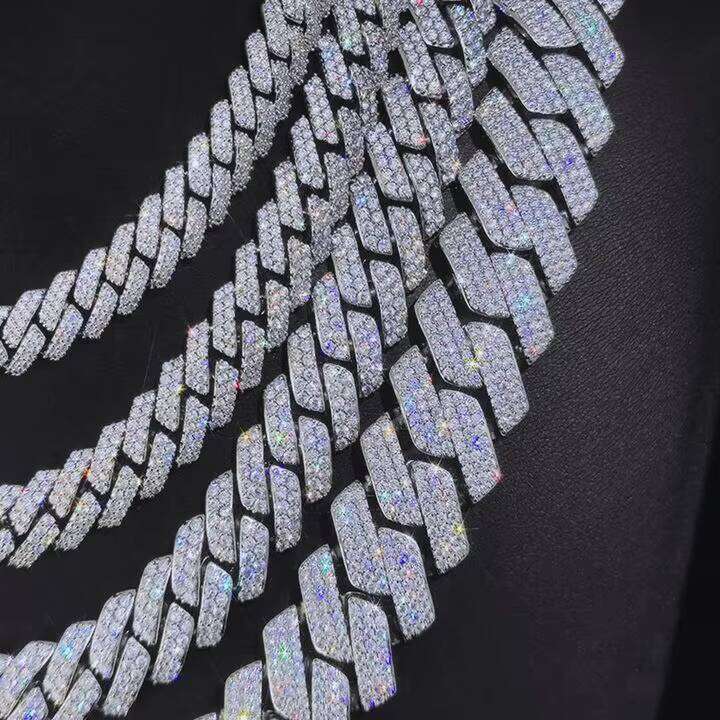 Top jewelry necklace bracelet8mm 10mm 12mm sterling Sier Necklace Gold Plated Iced Out Hiphop Spring Clasp Moissanite Dia Cuban Link Chain