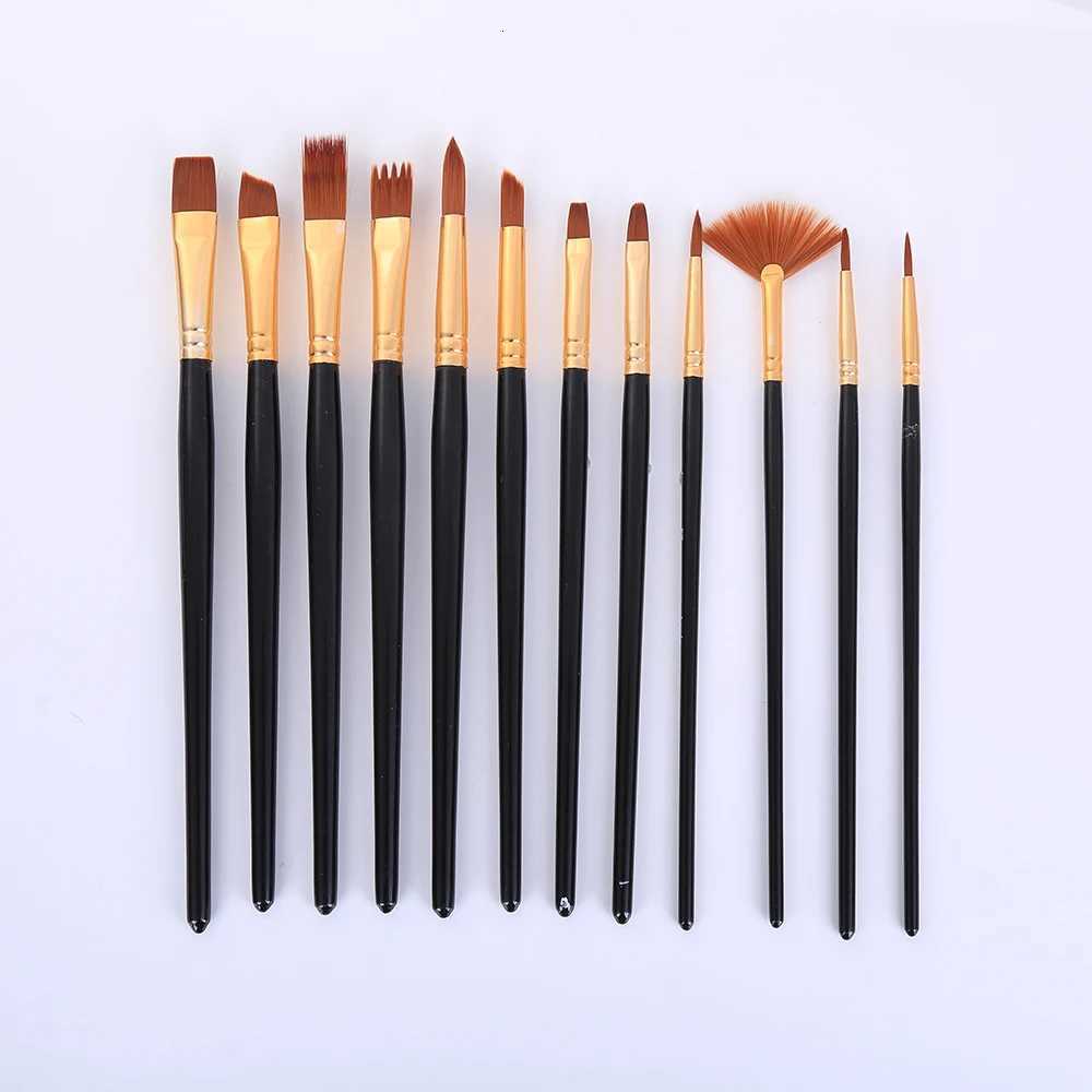 12pcs Multi-shape Brush Tip Acrylic Watercolor Gouache Paint Brushes XJ2500716