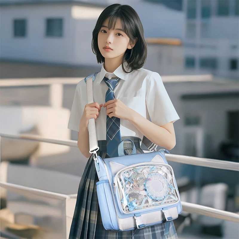 TINYAT Y2K Ita Bag Backpack Shoulder Bag Lolita Girl Womens Crossbody Bag School Waterproof Cute Ear Design