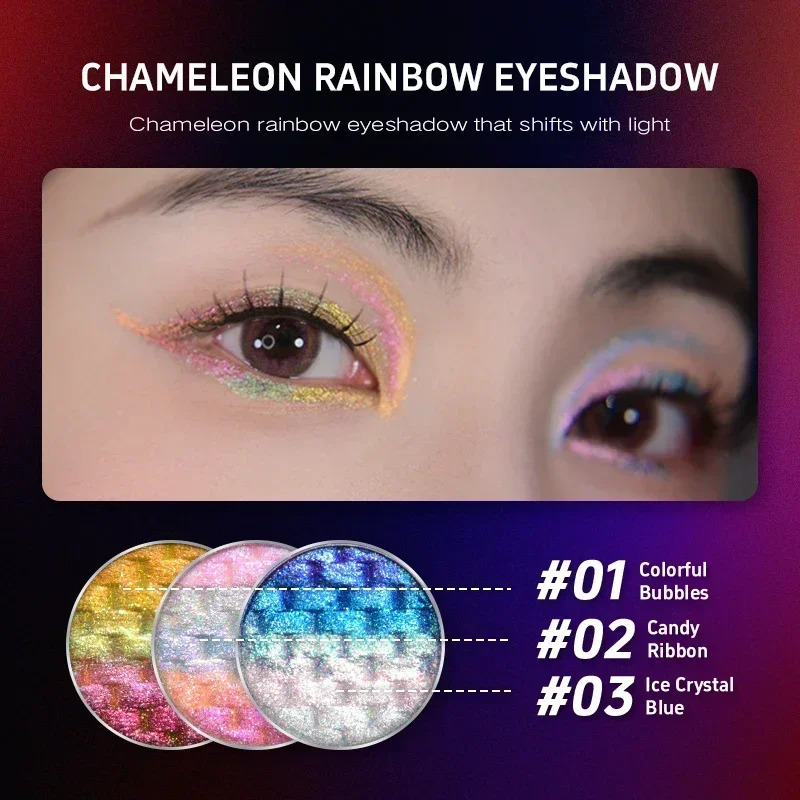 CHARMACY Rainbow Duochrome Eyeshadow 5 Colors Shimmer Multichrome Long-lasting Eye Shadow Cosmetic Makeup for Women 250712