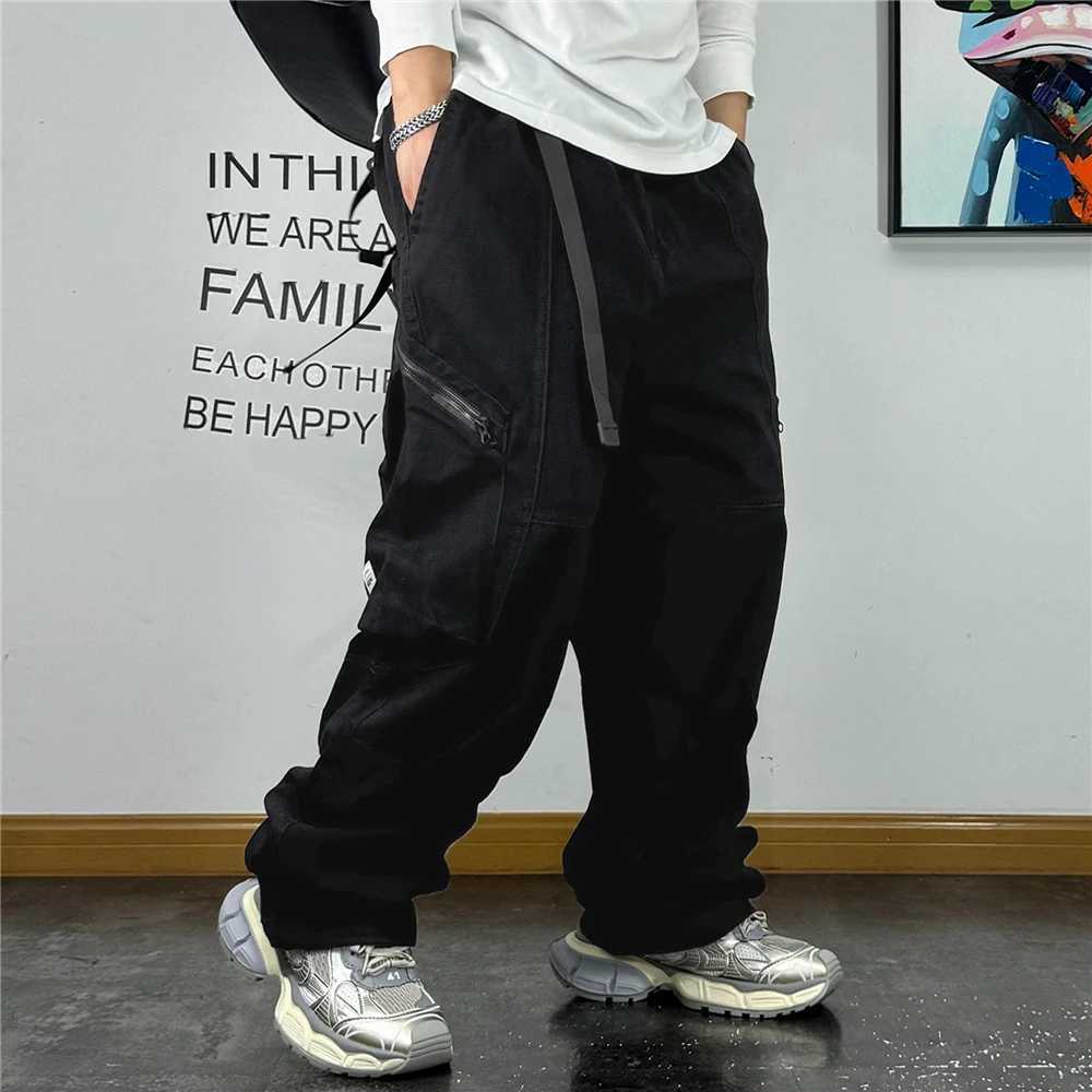 American Streetwear Multi-Pocket Cargo Pants Men High Quality Fashion Baggy Pants Plus Size Black Army Straight-Leg Trousers y250716